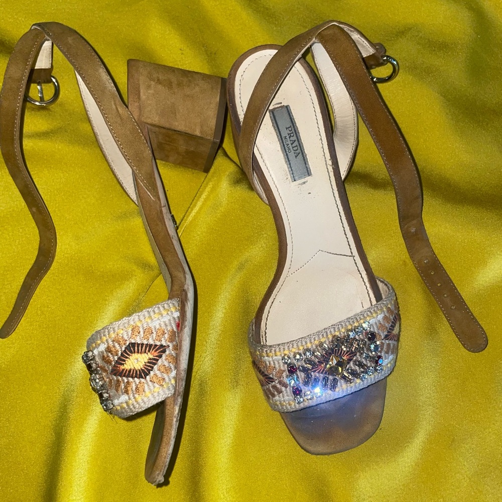 Prada Brown Embellished Sandals